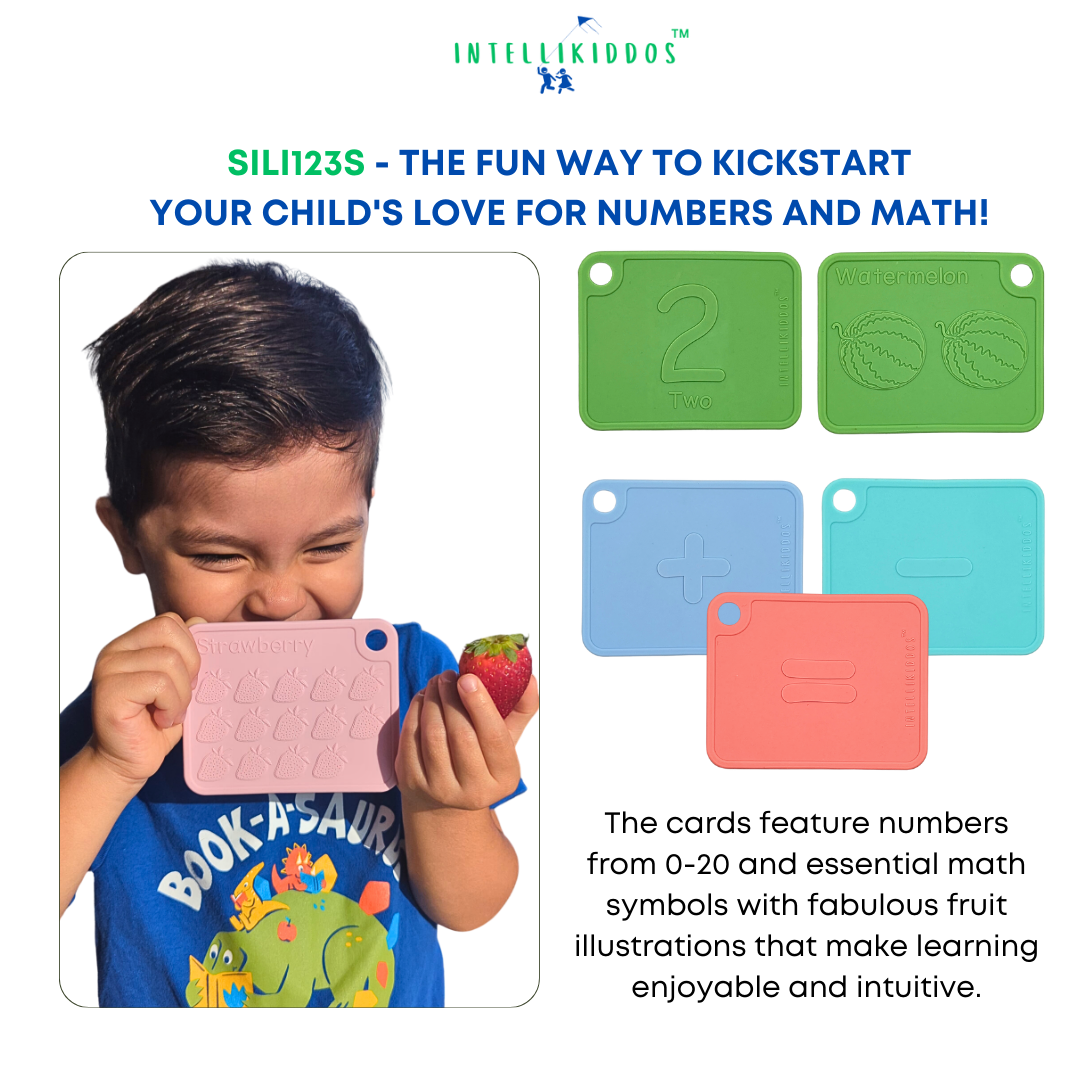 INTELLIKIDDOS Sili123s Toddler Flash Cards – 26 Silicone Number Flash Cards for Toddlers – Educational Toys with Fruit Illustrations, Math Symbols – Learn Numbers, Counting – Montessori Learning, Preschool Flash Card Set