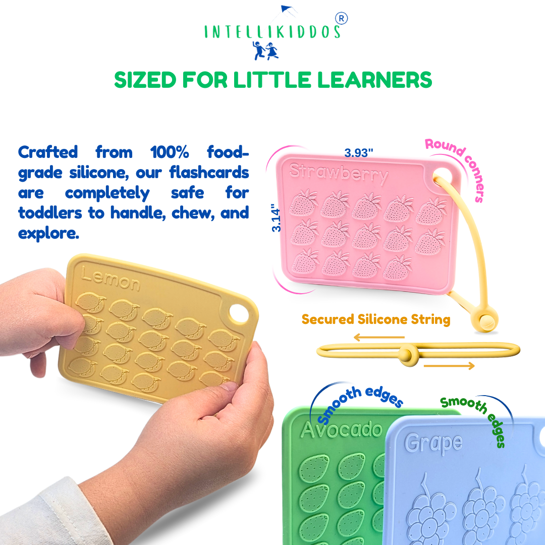 INTELLIKIDDOS Sili123s Toddler Flash Cards – 26 Silicone Number Flash Cards for Toddlers – Educational Toys with Fruit Illustrations, Math Symbols – Learn Numbers, Counting – Montessori Learning, Preschool Flash Card Set