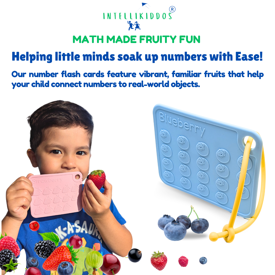 INTELLIKIDDOS Sili123s Toddler Flash Cards – 26 Silicone Number Flash Cards for Toddlers – Educational Toys with Fruit Illustrations, Math Symbols – Learn Numbers, Counting – Montessori Learning, Preschool Flash Card Set