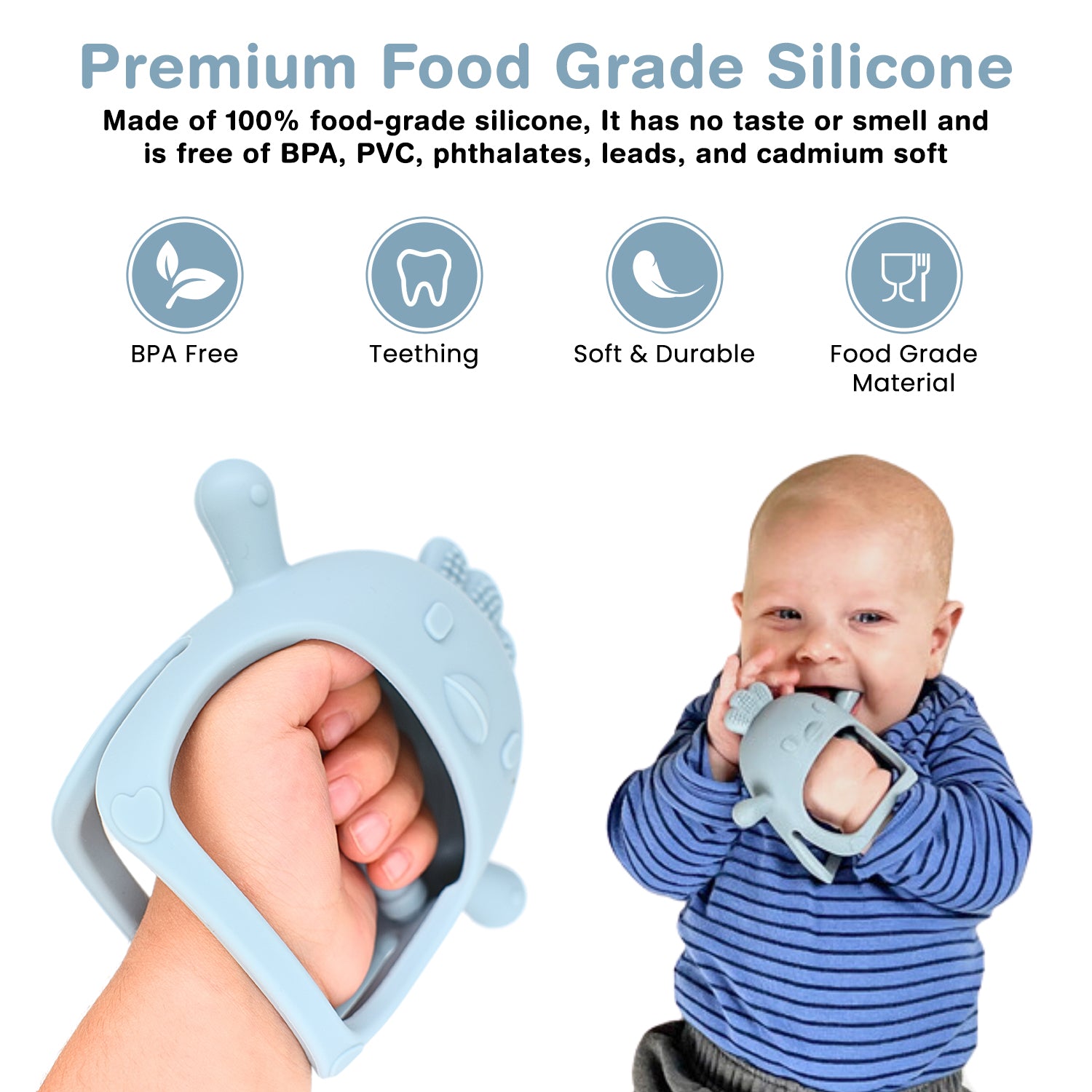 BPA free Food Grade Silicone Teething Mittens Baby Teething Toy  0-12 Months (FREE 1 Food Grade Silicone Pacifier Clipper) Intellikiddos