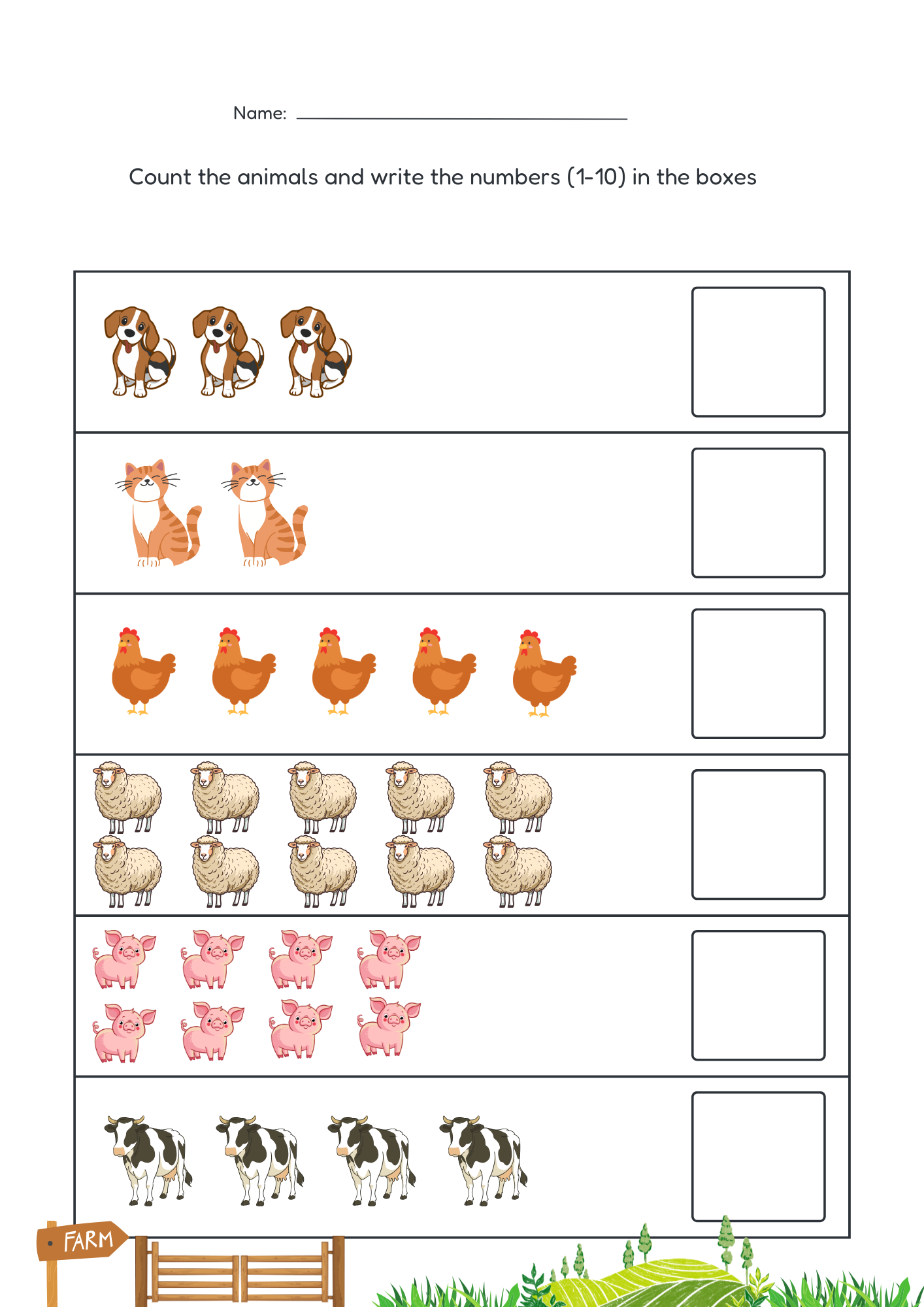 Count the Animals 1-10 Worksheets | 7-Page Preschool Counting & Number Writing PDF