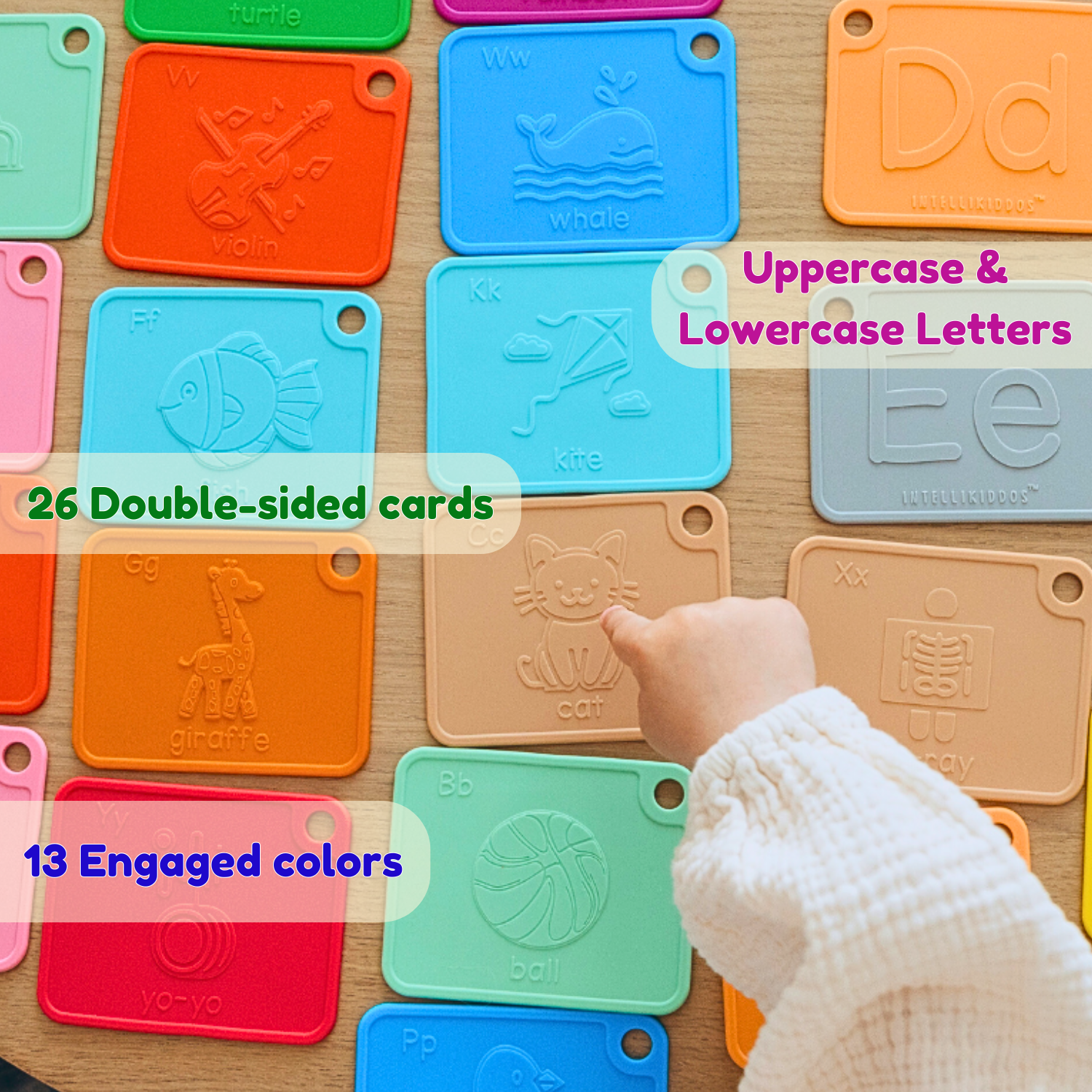 INTELLIKIDDOS SiliABCs™ - Mom's Choice Gold Awards Winner - 26 Silicone Alphabet Flash Cards for Toddlers & Kids Ages 2, 3, 4, 5 Years with Sight Words - ABC Educational Toys for Homeschool, Preschool Development