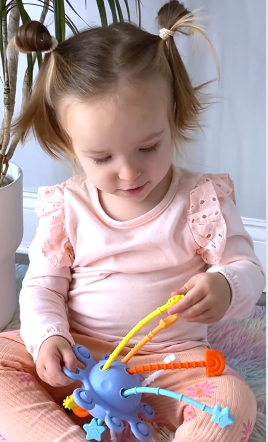 IntelliKiddos Food Grade Silicone Montessori Pull String Activity Toy - Montessori UFO Toys for Babbies & Kids 1, 2, 3 Years - Fine Motor Sensory Toy for Toddlers