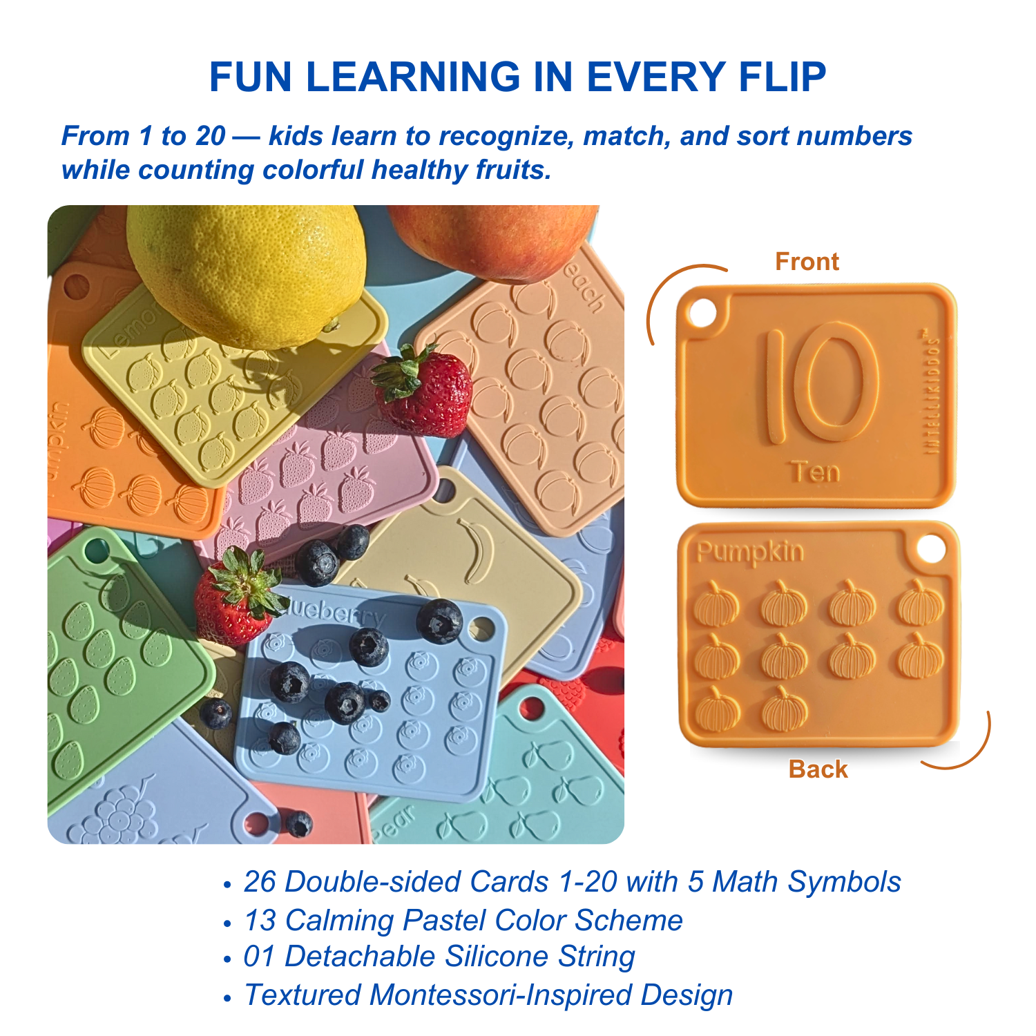 Sili123s® Award-winning Food-Grade Silicone Number Flash Cards for Toddlers and Kids Ages 1-5